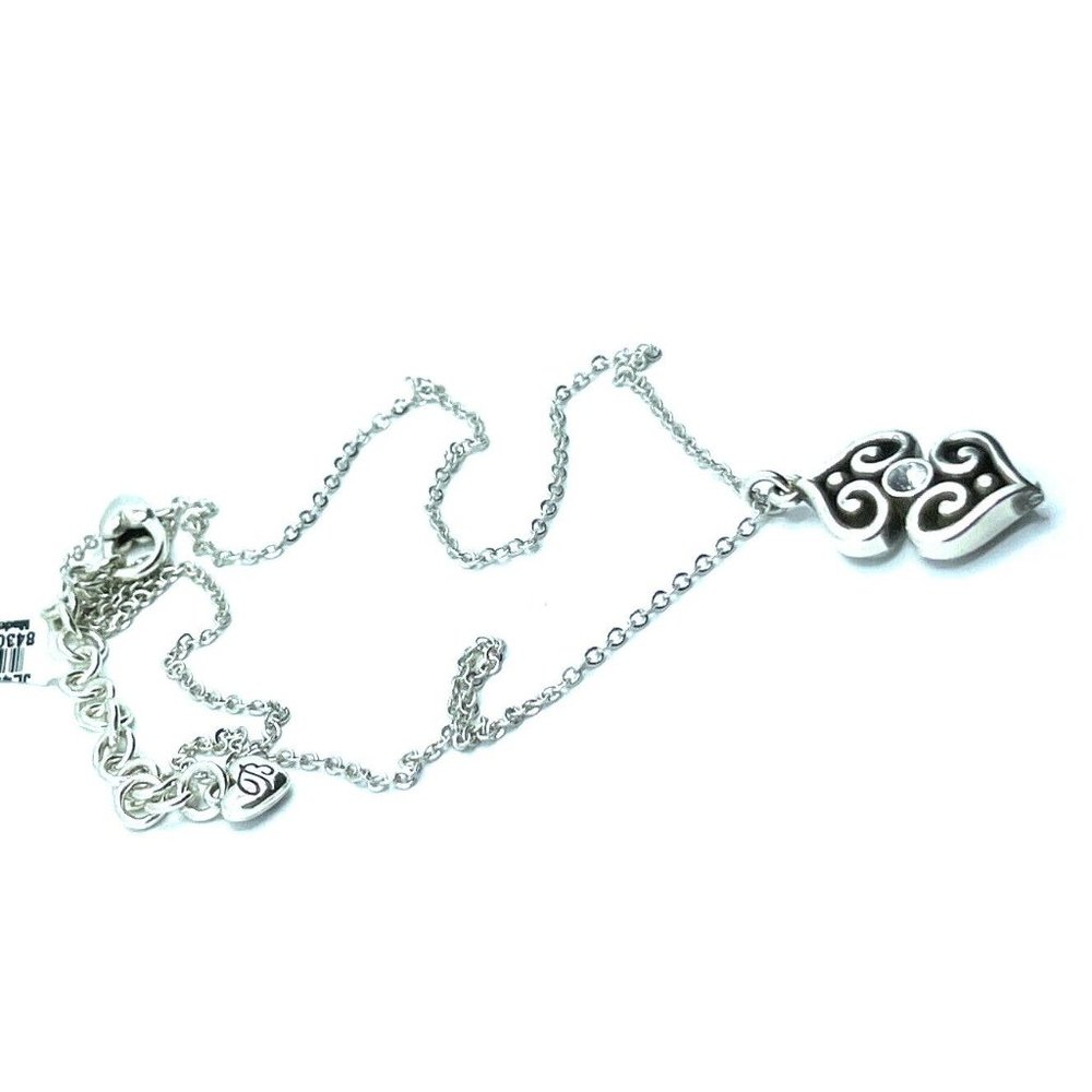 Brighton Alcazar Double Heart Pendant Crystals Toledo Silver Necklace 18" - Picture 5 of 7